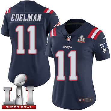 Nike Patriots #11 Julian Edelman Navy Blue Super Bowl LI 51 Women's Stitched NFL Limited Rush Jersey Nike Patriots #11 Julian Edelman Navy Blue Super Bowl LI 51 Women's Stitched NFL Limited Rush Jersey