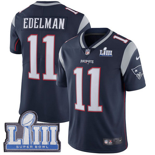 Nike Patriots #11 Julian Edelman Navy Blue Team Color Super Bowl LIII Bound Men's Stitched NFL Vapor Untouchable Limited Jersey Nike Patriots #11 Julian Edelman Navy Blue Team Color Super Bowl LIII Bound Men's Stitched NFL Vapor Untouchable Limited Jersey