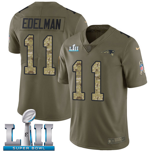 Nike Patriots #11 Julian Edelman Olive Camo Super Bowl LII Youth Stitched NFL Limited 2017 Salute to Service Jersey Nike Patriots #11 Julian Edelman Olive Camo Super Bowl LII Youth Stitched NFL Limited 2017 Salute to Service Jersey