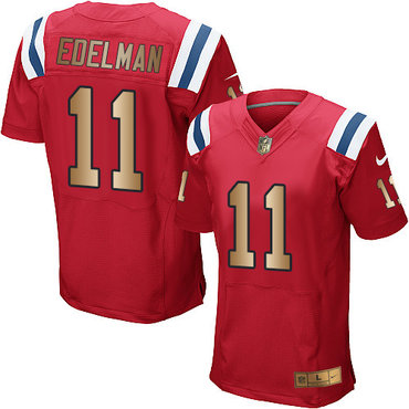 Nike Patriots #11 Julian Edelman Red Alternate Men's Stitched NFL Elite Gold Jersey Nike Patriots #11 Julian Edelman Red Alternate Men's Stitched NFL Elite Gold Jersey