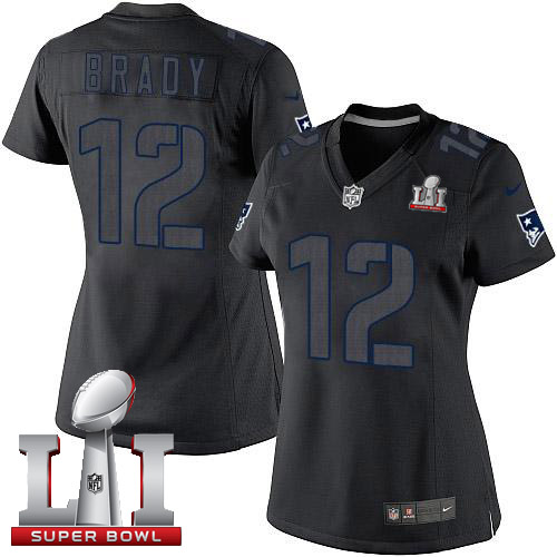 Nike Patriots #12 Tom Brady Black Impact Super Bowl LI 51 Women's Stitched NFL Limited Jersey Nike Patriots #12 Tom Brady Black Impact Super Bowl LI 51 Women's Stitched NFL Limited Jersey