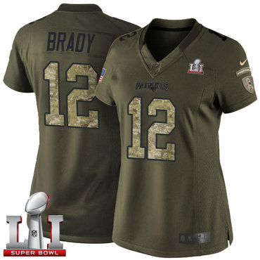 Nike Patriots #12 Tom Brady Green Super Bowl LI 51 Women's Stitched NFL Limited Salute to Service Jersey Nike Patriots #12 Tom Brady Green Super Bowl LI 51 Women's Stitched NFL Limited Salute to Service Jersey