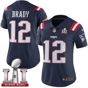 Nike Patriots #12 Tom Brady Navy Blue Super Bowl LI 51 Women's Stitched NFL Limited Rush Jersey Nike Patriots #12 Tom Brady Navy Blue Super Bowl LI 51 Women's Stitched NFL Limited Rush Jersey