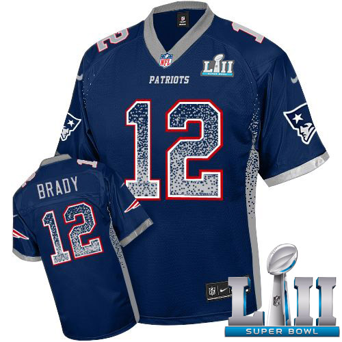 Nike Patriots #12 Tom Brady Navy Blue Team Color Super Bowl LII Men's Stitched NFL Elite Drift Fashion Jersey Nike Patriots #12 Tom Brady Navy Blue Team Color Super Bowl LII Men's Stitched NFL Elite Drift Fashion Jersey