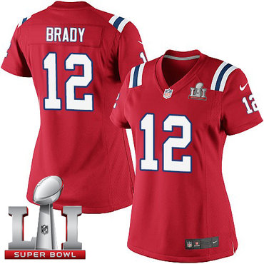 Nike Patriots #12 Tom Brady Red Alternate Super Bowl LI 51 Women's Stitched NFL Limited Jersey Nike Patriots #12 Tom Brady Red Alternate Super Bowl LI 51 Women's Stitched NFL Limited Jersey