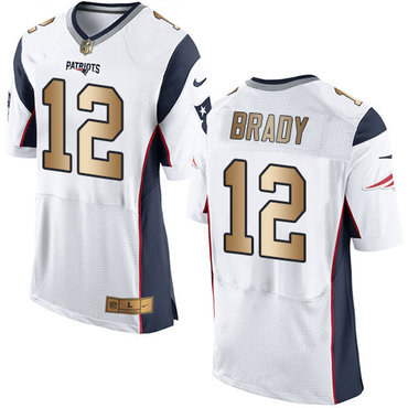 Nike Patriots #12 Tom Brady White Men's Stitched NFL New Elite Gold Jersey Nike Patriots #12 Tom Brady White Men's Stitched NFL New Elite Gold Jersey