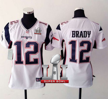 Nike Patriots #12 Tom Brady White Super Bowl LI 51 Women's Stitched NFL New Elite Jersey Nike Patriots #12 Tom Brady White Super Bowl LI 51 Women's Stitched NFL New Elite Jersey