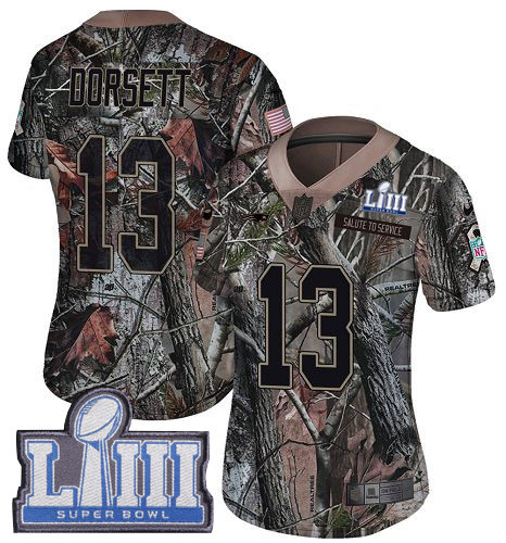 Nike Patriots #13 Phillip Dorsett Camo Super Bowl LIII Bound Women's Stitched NFL Limited Rush Realtree Jersey Nike Patriots #13 Phillip Dorsett Camo Super Bowl LIII Bound Women's Stitched NFL Limited Rush Realtree Jersey