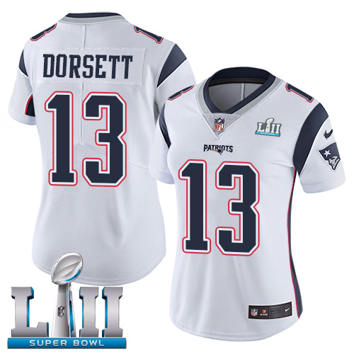 Nike Patriots #13 Phillip Dorsett White Super Bowl LII Women's Stitched NFL Vapor Untouchable Limited Jersey