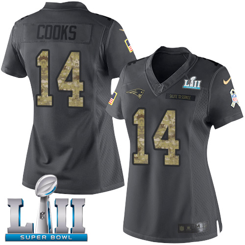 Nike Patriots #14 Brandin Cooks Black Super Bowl LII Women's Stitched NFL Limited 2016 Salute to Service Jersey