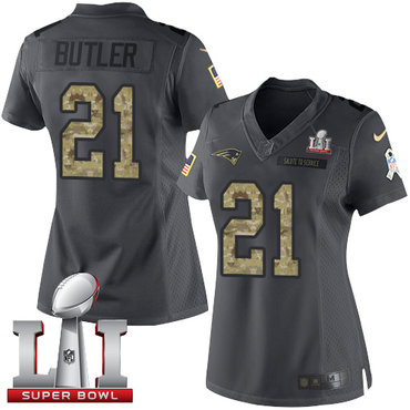 Nike Patriots #21 Malcolm Butler Black Super Bowl LI 51 Women's Stitched NFL Limited 2016 Salute to Service Jersey Nike Patriots #21 Malcolm Butler Black Super Bowl LI 51 Women's Stitched NFL Limited 2016 Salute to Service Jersey