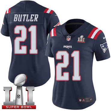 Nike Patriots #21 Malcolm Butler Navy Blue Super Bowl LI 51 Women's Stitched NFL Limited Rush Jersey Nike Patriots #21 Malcolm Butler Navy Blue Super Bowl LI 51 Women's Stitched NFL Limited Rush Jersey