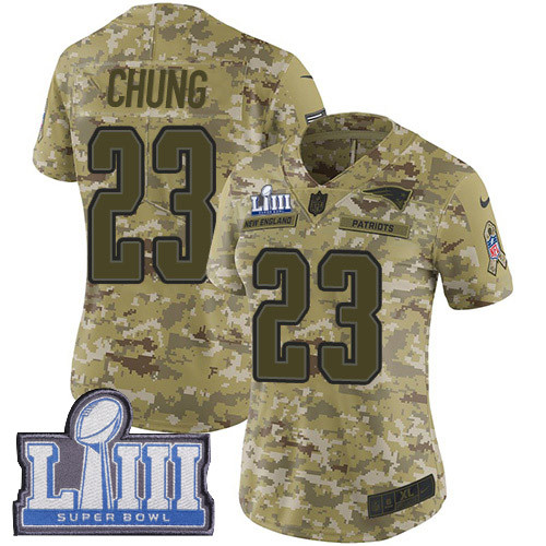 Nike Patriots #23 Patrick Chung Camo Super Bowl LIII Bound Women's Stitched NFL Limited 2018 Salute To Service Jersey Nike Patriots #23 Patrick Chung Camo Super Bowl LIII Bound Women's Stitched NFL Limited 2018 Salute To Service Jersey