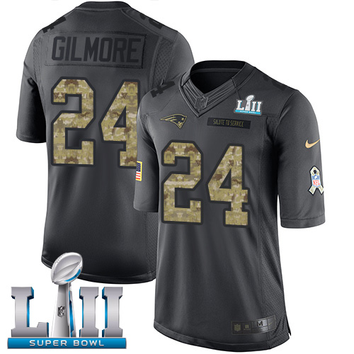 Nike Patriots #24 Stephon Gilmore Black Super Bowl LII Men's Stitched NFL Limited 2016 Salute To Service Jersey