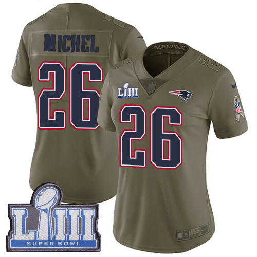Nike Patriots #26 Sony Michel Olive Super Bowl LIII Bound Women's Stitched NFL Limited 2017 Salute To Service Jersey Nike Patriots #26 Sony Michel Olive Super Bowl LIII Bound Women's Stitched NFL Limited 2017 Salute To Service Jersey