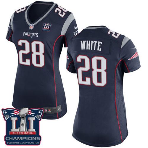 Nike Patriots #28 James White Navy Blue Team Color Super Bowl LI Champions Women's Stitched NFL New Elite Jersey