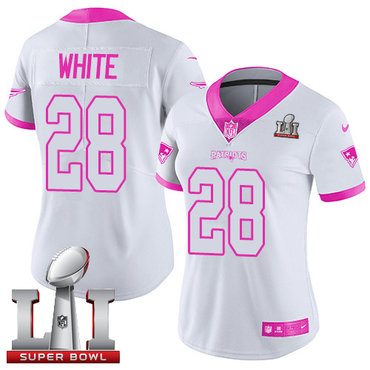 Nike Patriots #28 James White White Pink Super Bowl LI 51 Women's Stitched NFL Limited Rush Fashion Jersey Nike Patriots #28 James White White Pink Super Bowl LI 51 Women's Stitched NFL Limited Rush Fashion Jersey