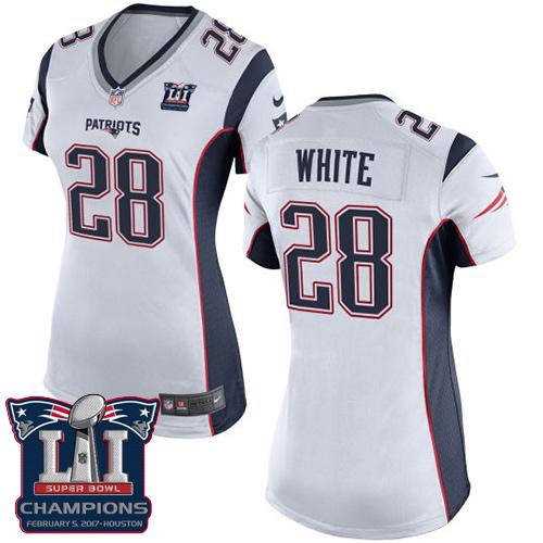 Nike Patriots #28 James White White Super Bowl LI Champions Women's Stitched NFL New Elite Jersey Nike Patriots #28 James White White Super Bowl LI Champions Women's Stitched NFL New Elite Jersey