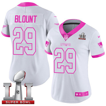 Nike Patriots #29 LeGarrette Blount White Pink Super Bowl LI 51 Women's Stitched NFL Limited Rush Fashion Jersey