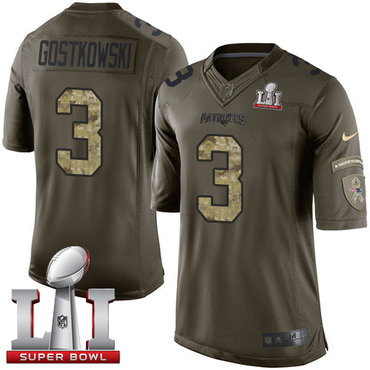 Nike Patriots #3 Stephen Gostkowski Green Super Bowl LI 51 Men's Stitched NFL Limited Salute to Service Nike Patriots #3 Stephen Gostkowski Green Super Bowl LI 51 Men's Stitched NFL Limited Salute to Service