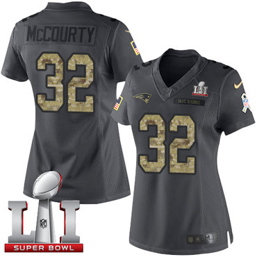 Nike Patriots #32 Devin McCourty Black Super Bowl LI 51 Women's Stitched NFL Limited 2016 Salute to Service Jersey