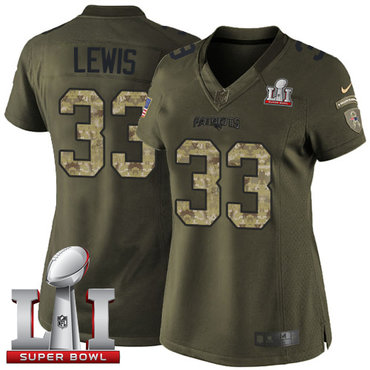 Nike Patriots #33 Dion Lewis Green Super Bowl LI 51 Women's Stitched NFL Limited Salute to Service Jersey