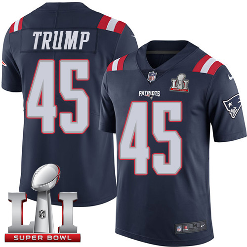 Nike Patriots #45 Donald Trump Navy Blue Super Bowl LI 51 Men's Stitched NFL Limited Rush Jersey