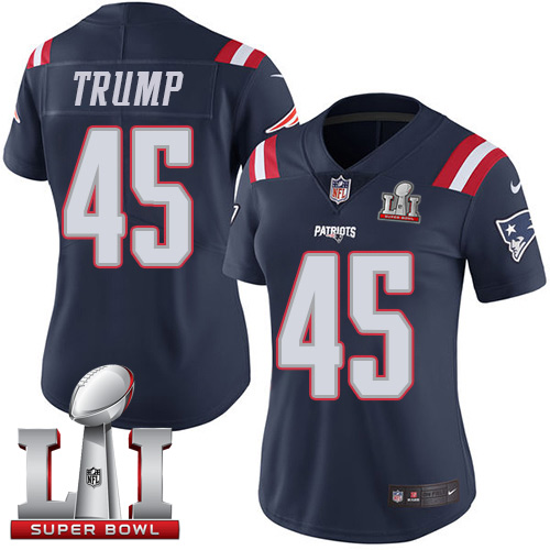 Nike Patriots #45 Donald Trump Navy Blue Super Bowl LI 51 Women's Stitched NFL Limited Rush Jersey Nike Patriots #45 Donald Trump Navy Blue Super Bowl LI 51 Women's Stitched NFL Limited Rush Jersey