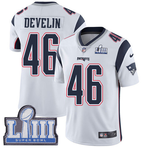 Nike Patriots #46 James Develin White Super Bowl LIII Bound Youth Stitched NFL Vapor NFL Vapor Untouchable Limited Jersey Nike Patriots #46 James Develin White Super Bowl LIII Bound Youth Stitched NFL Vapor NFL Vapor Untouchable Limited Jersey