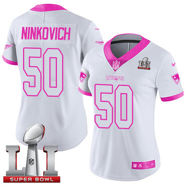 Nike Patriots #50 Rob Ninkovich White Pink Super Bowl LI 51 Women's Stitched NFL Limited Rush Fashion Jersey