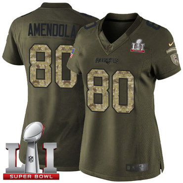 Nike Patriots #80 Danny Amendola Green Super Bowl LI 51 Women's Stitched NFL Limited Salute to Service Jersey