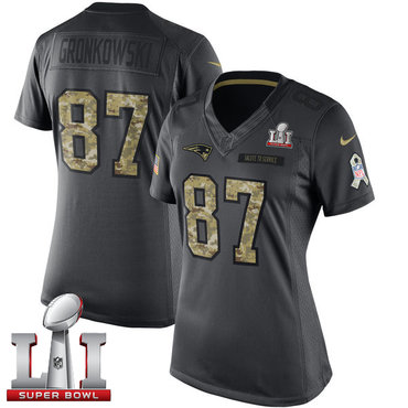 Nike Patriots #87 Rob Gronkowski Black Super Bowl LI 51 Women's Stitched NFL Limited 2016 Salute to Service Jersey