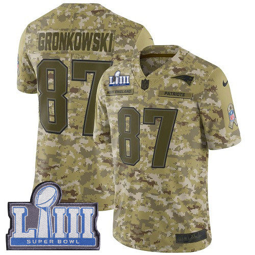 Nike Patriots #87 Rob Gronkowski Camo Super Bowl LIII Bound Men's Stitched NFL Limited 2018 Salute To Service Jersey Nike Patriots #87 Rob Gronkowski Camo Super Bowl LIII Bound Men's Stitched NFL Limited 2018 Salute To Service Jersey