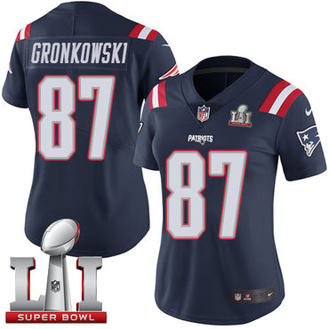Nike Patriots #87 Rob Gronkowski Navy Blue Super Bowl LI 51 Women's Stitched NFL Limited Rush Jersey Nike Patriots #87 Rob Gronkowski Navy Blue Super Bowl LI 51 Women's Stitched NFL Limited Rush Jersey