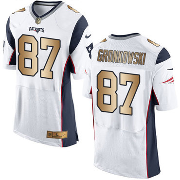 Nike Patriots #87 Rob Gronkowski White Men's Stitched NFL New Elite Gold Jersey Nike Patriots #87 Rob Gronkowski White Men's Stitched NFL New Elite Gold Jersey