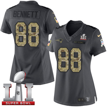 Nike Patriots #88 Martellus Bennett Black Super Bowl LI 51 Women's Stitched NFL Limited 2016 Salute to Service Jersey