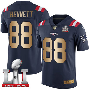 Nike Patriots #88 Martellus Bennett Navy Blue Super Bowl LI 51 Men's Stitched NFL Limited Gold Rush Jersey