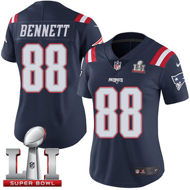 Nike Patriots #88 Martellus Bennett Navy Blue Super Bowl LI 51 Women's Stitched NFL Limited Rush Jersey