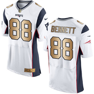 Nike Patriots #88 Martellus Bennett White Men's Stitched NFL New Elite Gold Jersey Nike Patriots #88 Martellus Bennett White Men's Stitched NFL New Elite Gold Jersey
