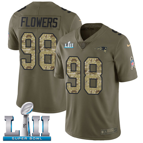 Nike Patriots #98 Trey Flowers Olive Camo Super Bowl LII Men's Stitched NFL Limited 2017 Salute To Service Jersey