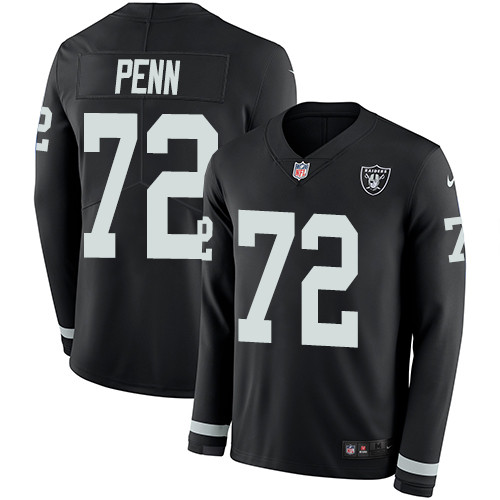 Nike Raiders #72 Donald Penn Black Team Color Men's Stitched NFL Limited Therma Long Sleeve Jersey Nike Raiders #72 Donald Penn Black Team Color Men's Stitched NFL Limited Therma Long Sleeve Jersey