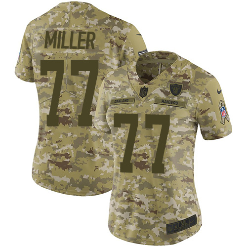 Nike Raiders #77 Kolton Miller Camo Women's Stitched NFL Limited 2018 Salute to Service Jersey Nike Raiders #77 Kolton Miller Camo Women's Stitched NFL Limited 2018 Salute to Service Jersey
