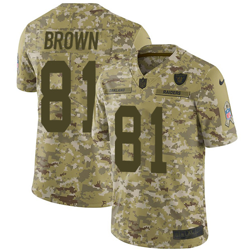 Nike Raiders #81 Tim Brown Camo Youth's Stitched NFL Limited 2018 Salute to Service Jersey youth Nike Raiders #81 Tim Brown Camo Youth's Stitched NFL Limited 2018 Salute to Service Jersey youth