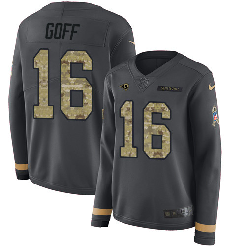 Nike Rams #16 Jared Goff Anthracite Salute to Service Women's Stitched Nike Rams #16 Jared Goff Anthracite Salute to Service Women's Stitched