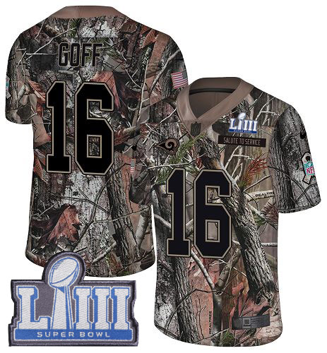Nike Rams #16 Jared Goff Camo Super Bowl LIII Bound Men's Stitched NFL Limited Rush Realtree Jersey Nike Rams #16 Jared Goff Camo Super Bowl LIII Bound Men's Stitched NFL Limited Rush Realtree Jersey