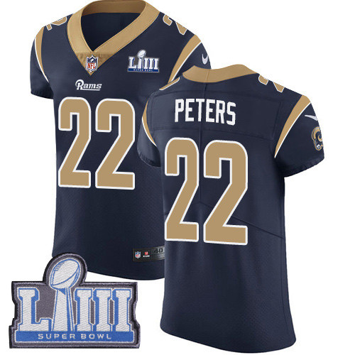 Nike Rams #22 Marcus Peters Navy Blue Team Color Super Bowl LIII Bound Men's Stitched NFL Vapor Untouchable Elite Jersey Nike Rams #22 Marcus Peters Navy Blue Team Color Super Bowl LIII Bound Men's Stitched NFL Vapor Untouchable Elite Jersey