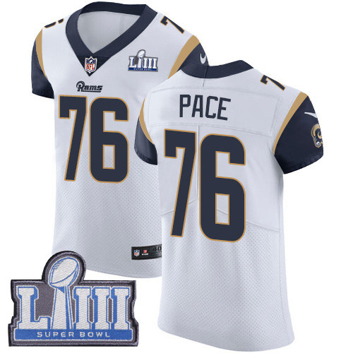 Nike Rams #76 Orlando Pace White Super Bowl LIII Bound Men's Stitched NFL Vapor Untouchable Elite Jersey Nike Rams #76 Orlando Pace White Super Bowl LIII Bound Men's Stitched NFL Vapor Untouchable Elite Jersey