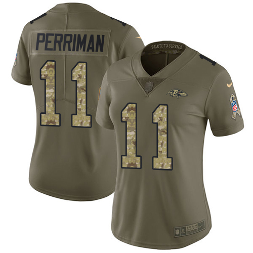 Nike Ravens #11 Breshad Perriman Olive Camo Women's Stitched NFL Limited 2017 Salute to Service Jersey