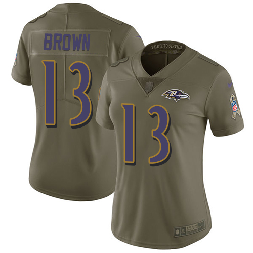 Nike Ravens #13 John Brown Olive Women's Stitched NFL Limited 2017 Salute to Service Jersey Nike Ravens #13 John Brown Olive Women's Stitched NFL Limited 2017 Salute to Service Jersey