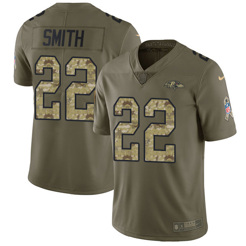 Nike Ravens #22 Jimmy Smith Olive Camo Men's Stitched NFL Limited 2017 Salute To Service Jersey